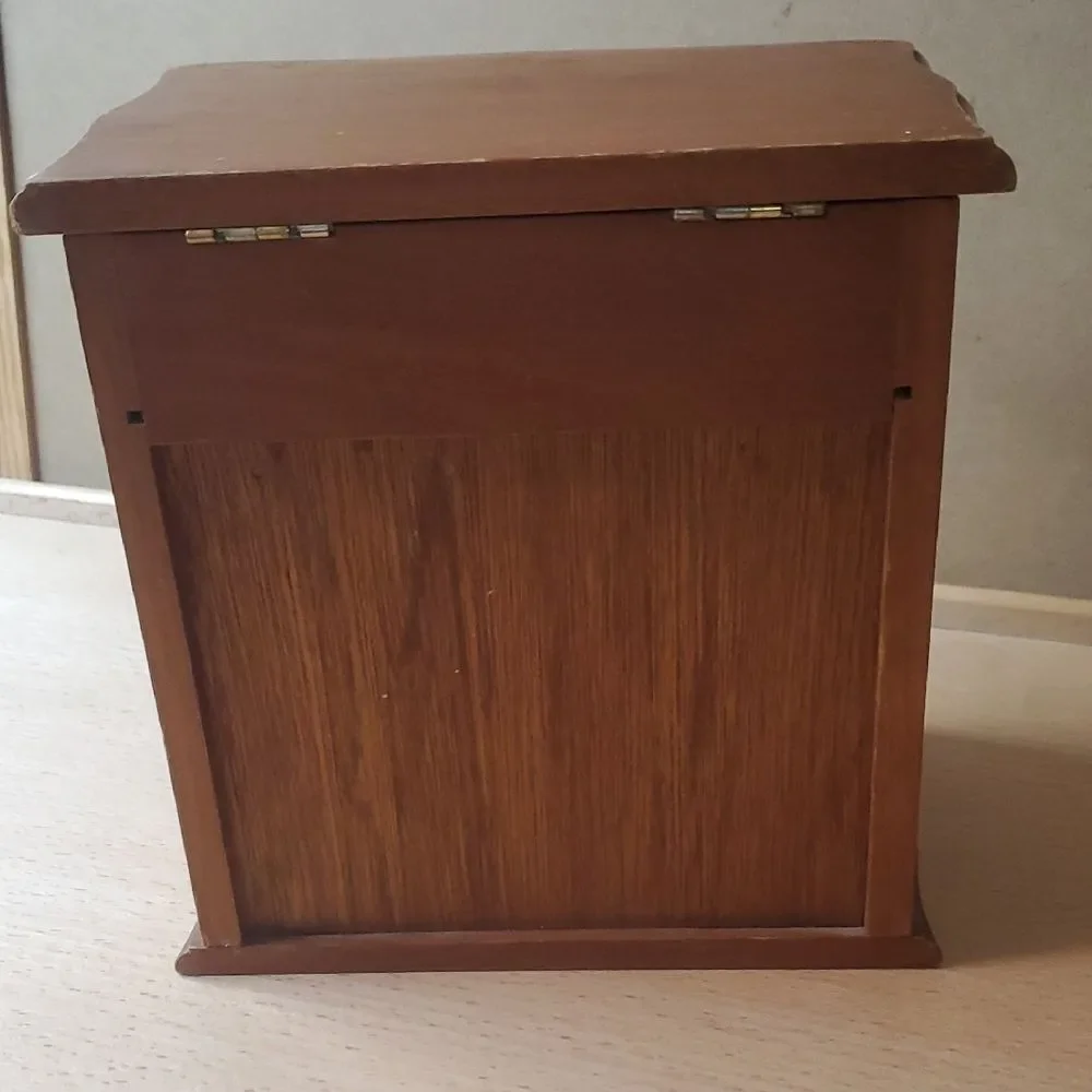 Vintage Wooden Jewelry Organizer with Mirror Trinket Box Hinged Cage